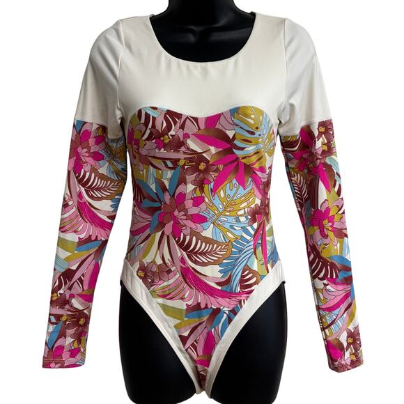 Hurley Other - Hurley Womens One Piece Swimsuit Medium Floral Long Sleeve Cutout Surf Suit New